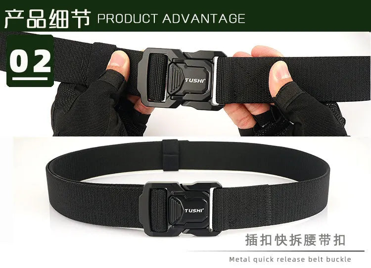 3.8cm Men's Tactical Elastic Belt Aluminum Alloy Quick Release Buckle Wear-Resistant Durable Belt for Tactical Pants Outdoor Hik