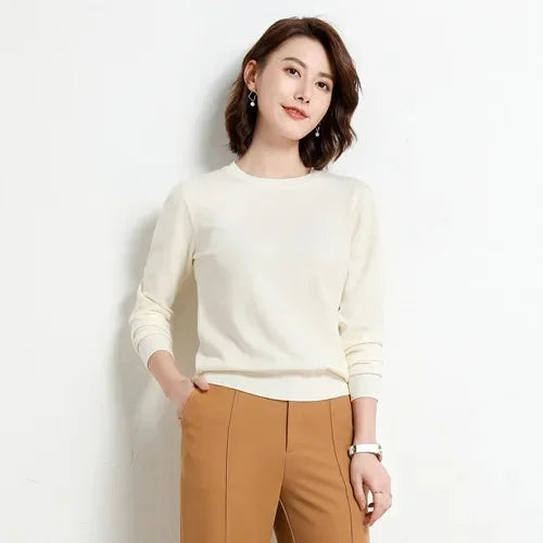 Women's Knitted Sweater round Neck Slim Fit Short Style Large Size Overhead Base Shirt Autumn Winter New Arrival Solid Color