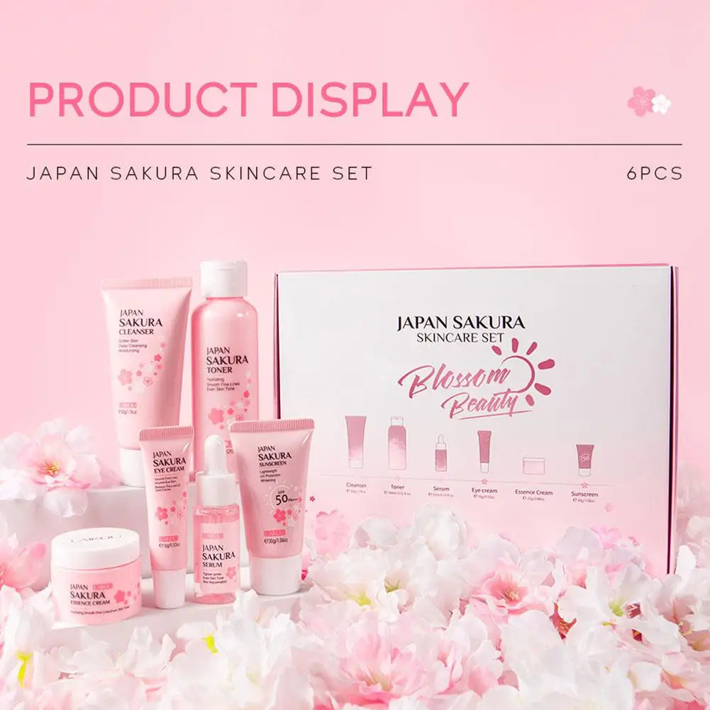 For Sakura Skin Care Sets Facial Cleanser Face Cream Serum Hydrating Firming Moisturizing Brightening Care Face Toner Kit J1F3