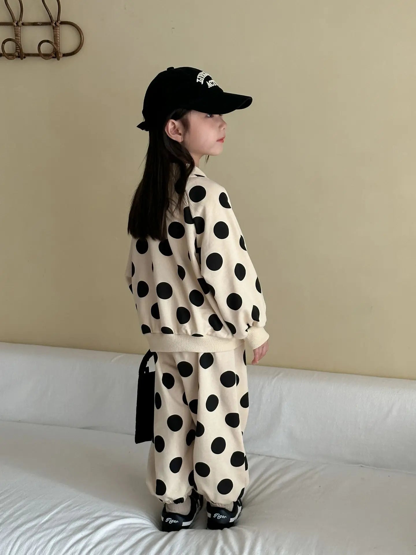 2025 Autumn New Children Long Sleeve Clothes Set Boys Girls Zipper Coat + Sweat Pants 2pcs Suit Kids Casual Polka Dot Outfits