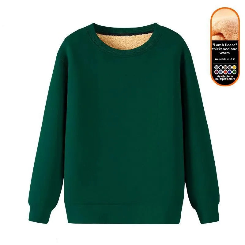 Men's Fleece Lined round Neck Sweatshirt Loose Long Sleeve T-Shirt Thickened Lamb Velvet Warm Winter Base Layer Shirt
