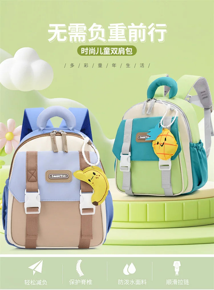 New Large-capacity Backpack Children Kindergarten Backpack Boys Girls Kids Load-reducing Color-blocking Double-shoulder Bag