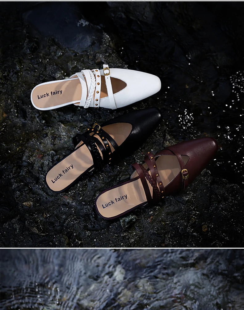 Ods Footwear Designer Rivet Women Flats Slippers Shoes Mules Female Slides Fashion Pointed Toe Ladies Flats Slippers Sandals 40