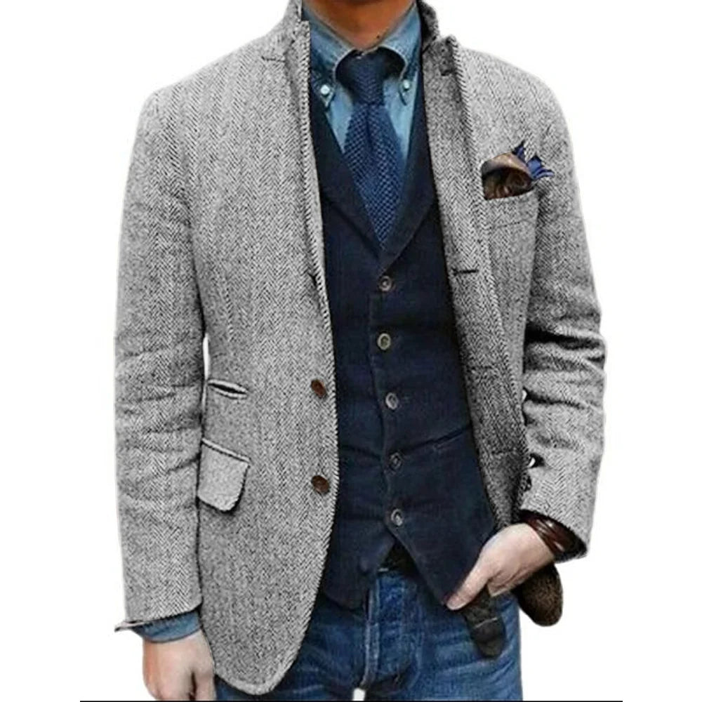 Wool Blazer for Men 3 Button Design Stand Collar Jacket Spring New Style, Men's Suit Jacket XS-5XL