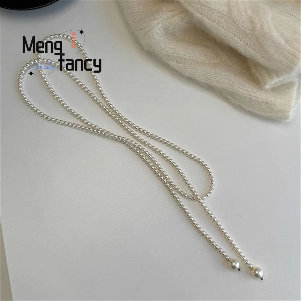 This 130cm Long Glass Pearl Necklace Can Be Worn In Multiple Ways. The Long Necklace Is Elegant And Trendy. It's A Retro Sweater