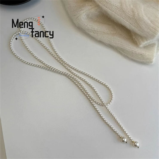This 130cm Long Glass Pearl Necklace Can Be Worn In Multiple Ways. The Long Necklace Is Elegant And Trendy. It's A Retro Sweater