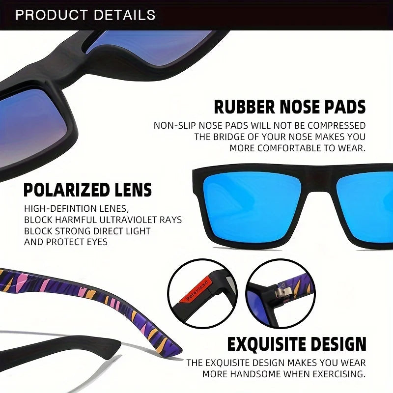 2025 Polarized Sports Glasses for Men, TAC Lens, PC Frame, Classic Square Design, Full Coverage, Fishing, Climbing, Outdoor