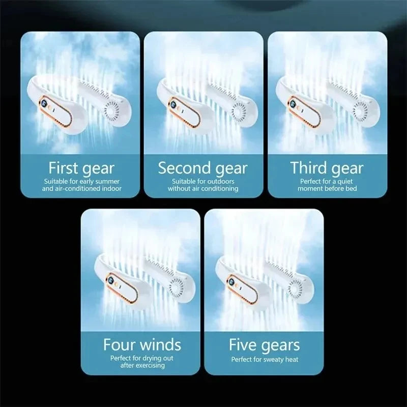 Hanging Neck Fan Digital Display Power Ventilador Bladeless Neckband Fan Portable Mini Air Cooler USB Rechargeable Electric Fans