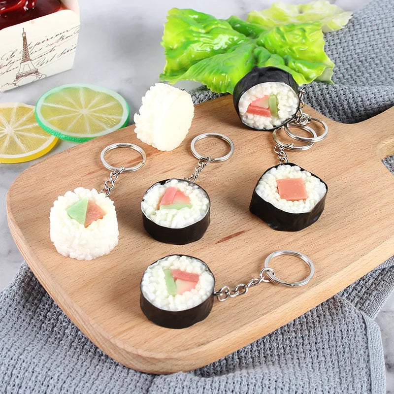 Stall wholesale key chain Japanese fake salmon sushi roll simulation food key chain pendant creative gift food play model K4920