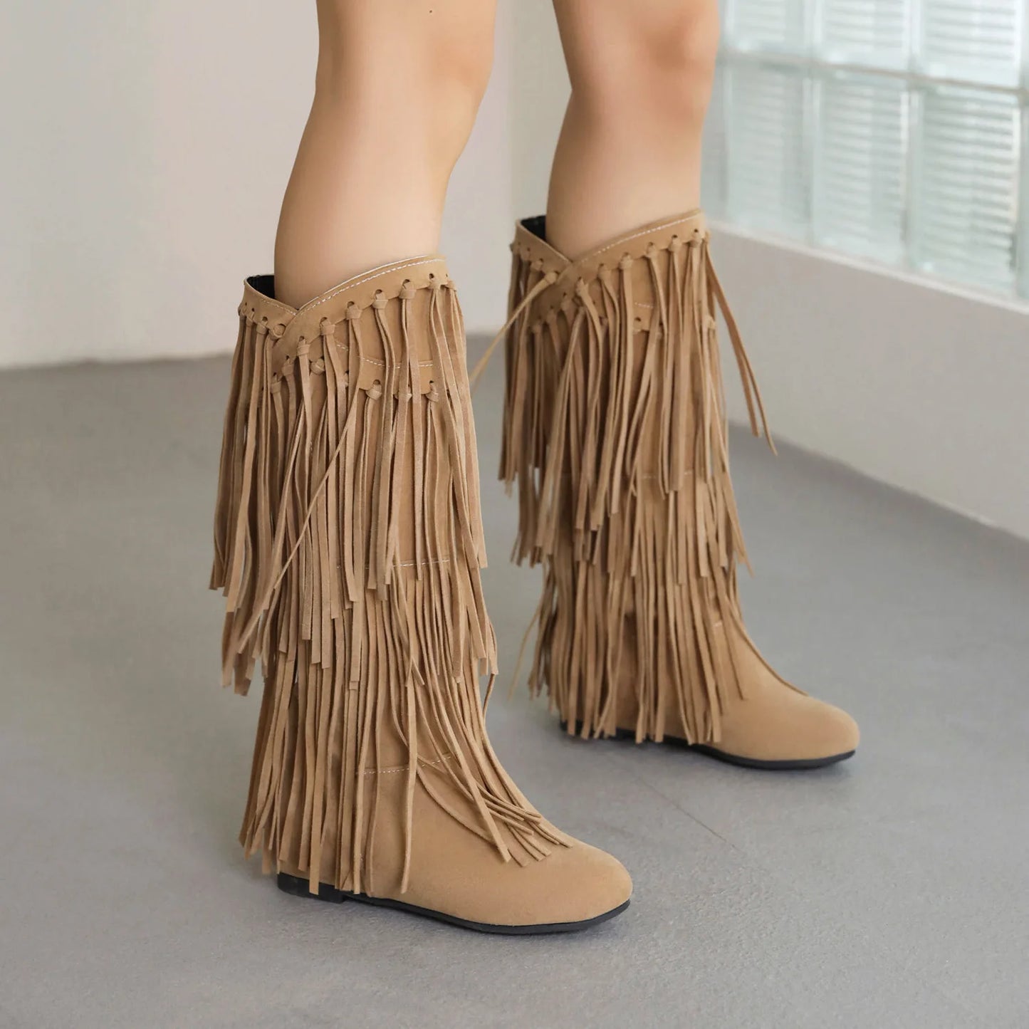 Boots 2025 autumn/winter women's boots casual fringe boots college style flat bottomed high top boots women's shoes