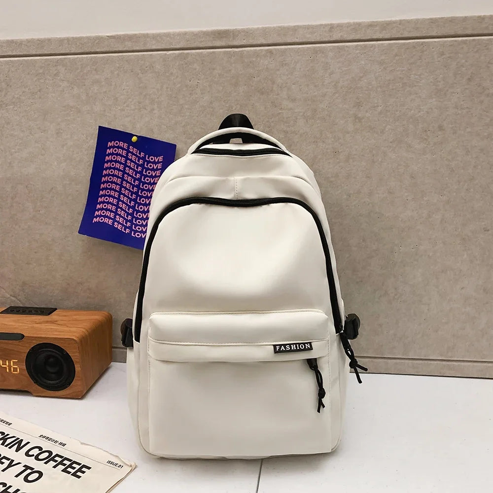 Large Capacity Solid Color Backpack, Simple Black Bag for Students & Travel