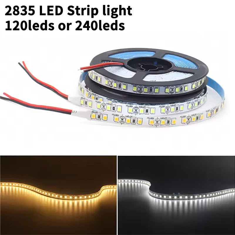 5m DC12V LED Strip light SMD 2835 120LED/m 240LED/m Self Adhesive Flexible Strip Ribbon Home Decor Light Kitchen Lighting
