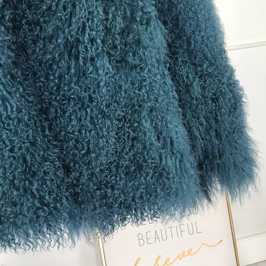 Real Sheepskin Coats Mongolian Lamb Fur Coat Women Natural Sheep Fur Jacket With Lapel Short Fur Outerwear