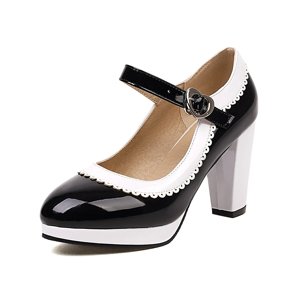 Women's shoes on Heels Women Mixed colors Platform Pumps Shallow Mouth Round Toe Shoes for Woman Mary Jane high heels Footwear