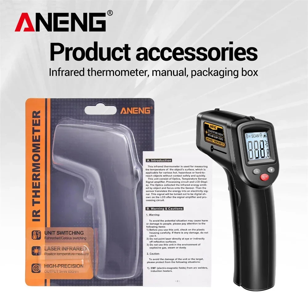 ANENG TH201 Digital Thermometer Handheld Non-Contact Laser Temperature Meter Gun Temperature Tester Instruments Pyrometer