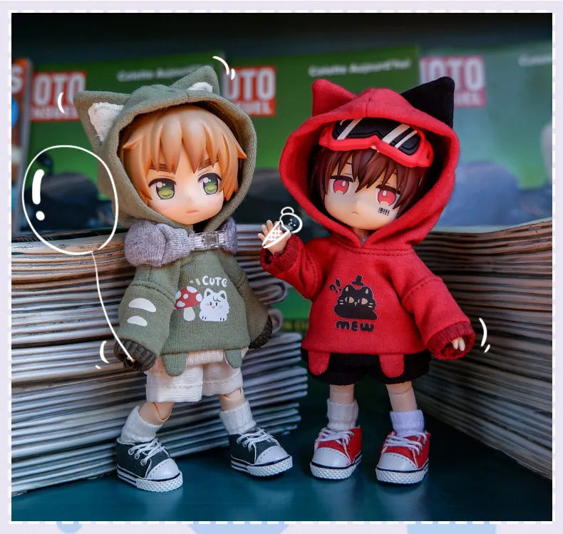 Ob11 Doll Clothes Cute Cat Coats Dolls Hoodies Sweatshirts With Cat Pattern For Obitsu11, Molly, Gsc Body, Ymy, 1/12bjd Doll