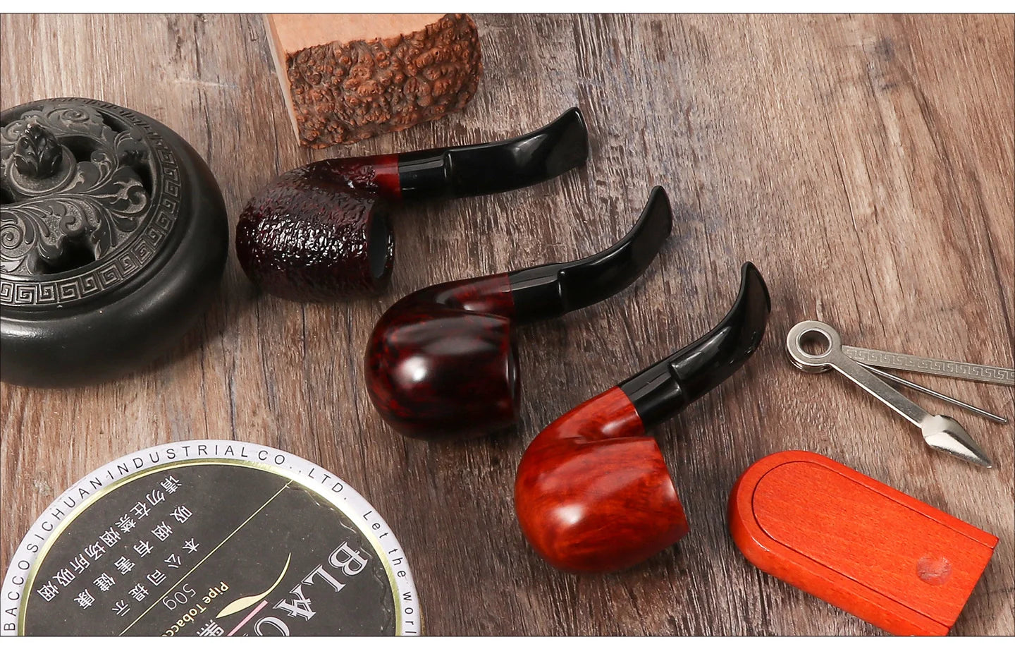 Premium Briar Sherlock Holmes Style Smoking Pipe - 9mm Filter, Handcrafted Solid Wood, Classic Gentlemen's Tobacco Pipe