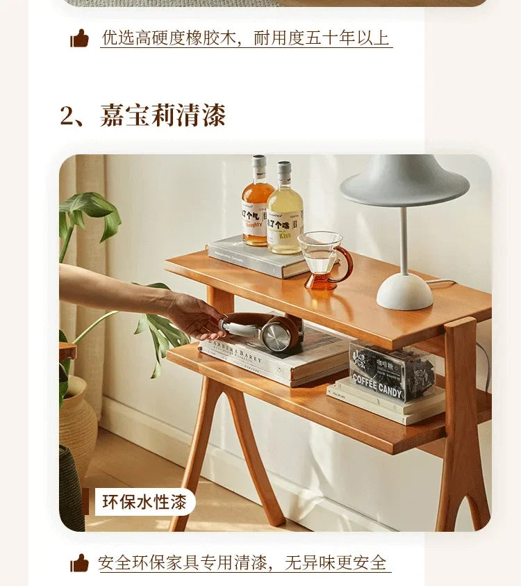 Walnut Solid Wood Middle Ancient Style Sofa Corner Shelf Narrow Cabinet Floor Bookshelf for Small Living Room Storage