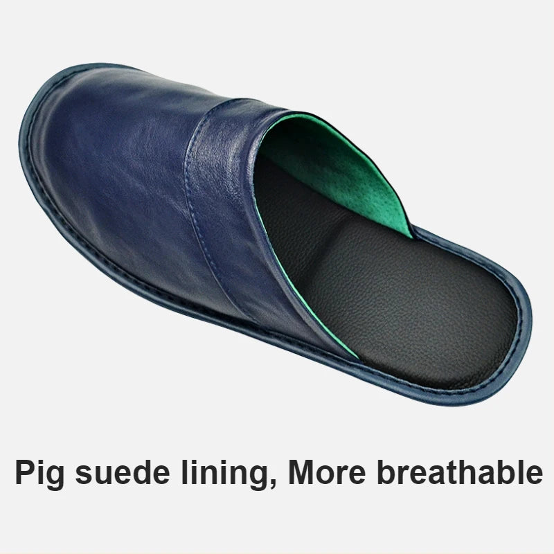 Soft Sheepskin cow Leather Slippers Homes in indoor slipper Spring Autumn men women elderly non-slip casual single shoes summer