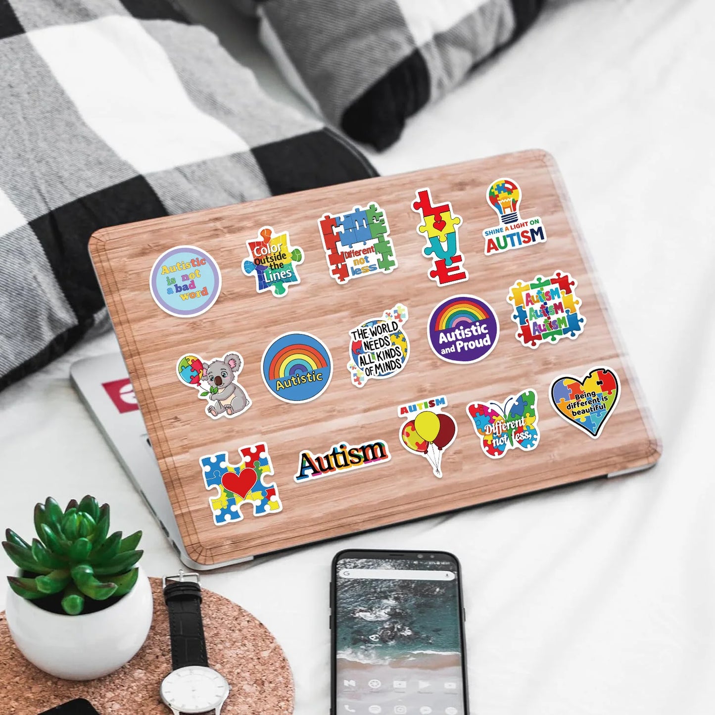 50Pcs Cartoon Autism Awareness Stickers Set Waterproof DIY Decorations for Notebooks Luggage Guitar  Children's Autism Day Gifts