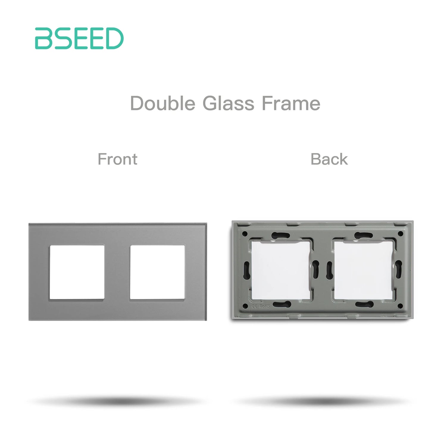 BSEED Only Glass Frame Panel Single Double Frames Wall Socket Triple Four Frames DIY Part with Metal Frames White Black Golden