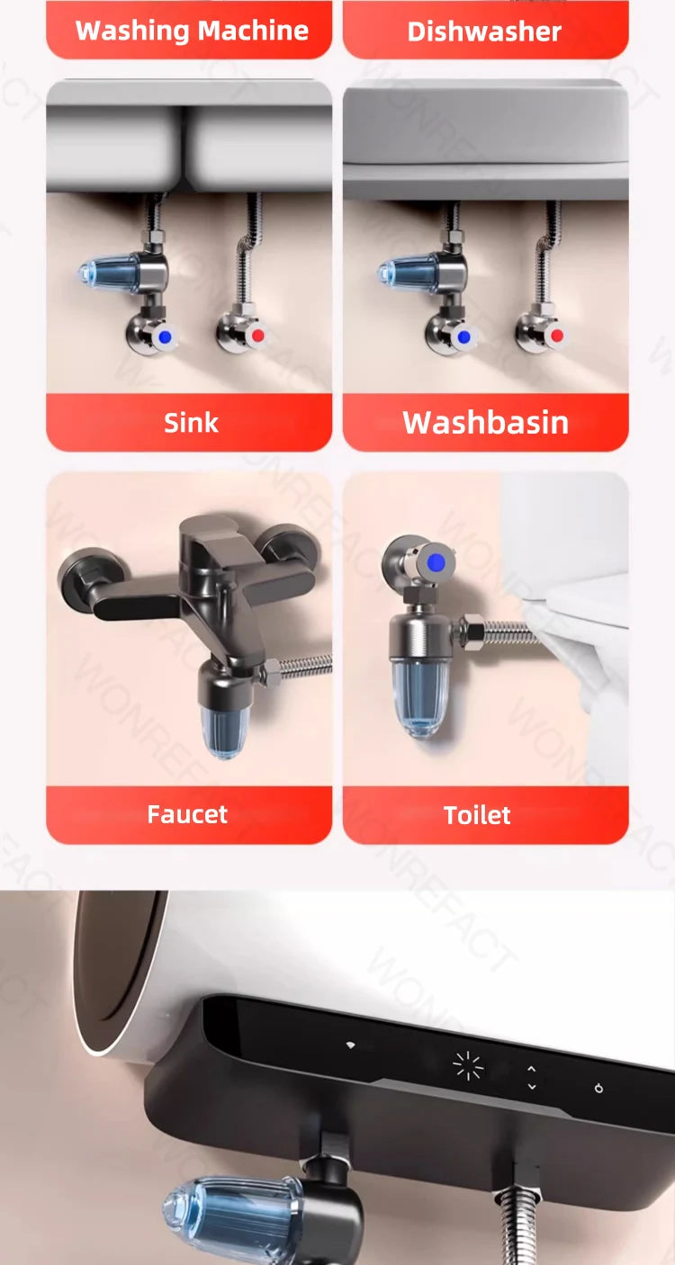 Shower Water Filter Stainless Steel High Pressure PreFilter Water Heater Purifier for Showers Sinks Spin Down Sediment Filter