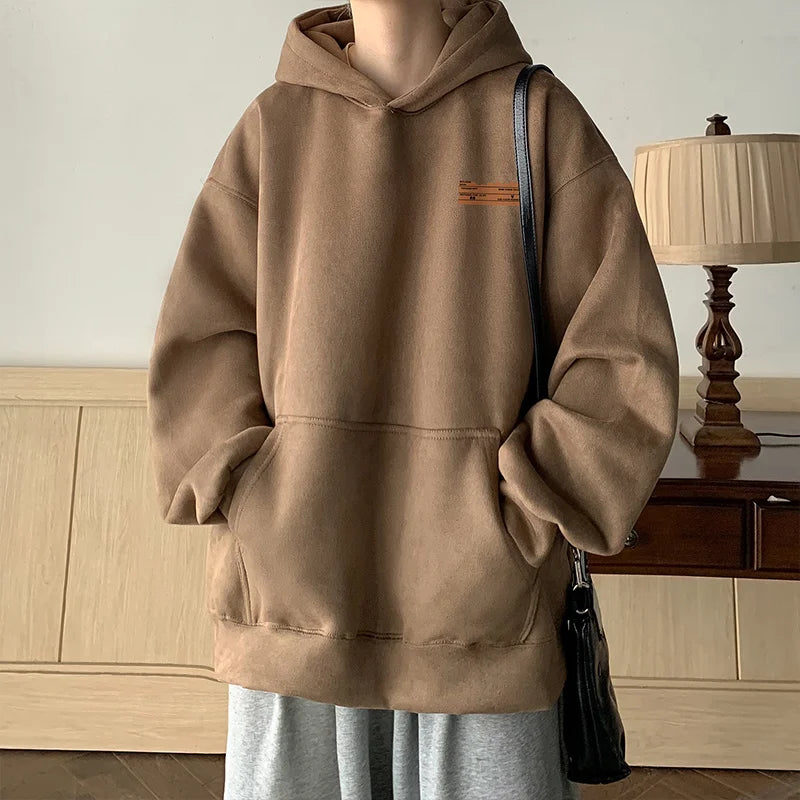 2026 New Suede Hooded Sweatshirts For Men Autumn Y2K Streetwear Printed Hoodies Hip Hop Fashion Retro Fleece Hoody Clothes