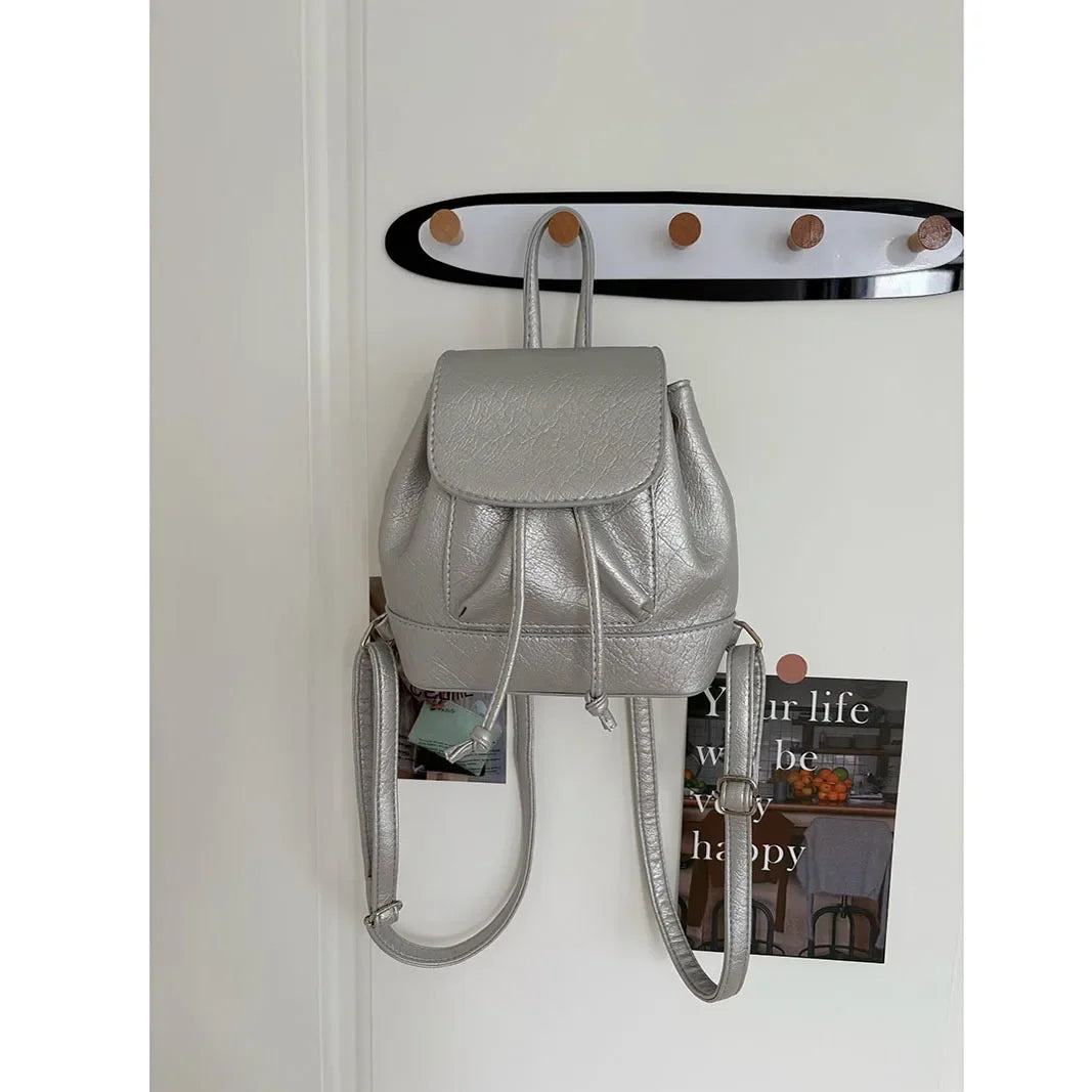Small Fashion Backpacks School Bags for college girls Pu Leather Women Shoulder Bag Cute Flap String Female Handbags Tote Purse