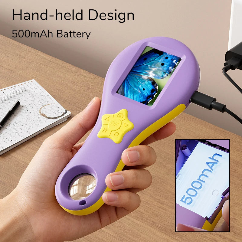 Digital Magnifier 2.0'' IPS Screen 2.0MP Purple Handheld Video Microscope Camera 50X Magnification 8LEDs With Magnifying Glass