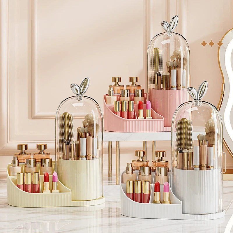 1pc 360° Rotating Makeup Brush Holder Cosmetic Lipstick Eyebrow Pencil Eye Shadow Organizer With Clear Lid Dustproof Tools