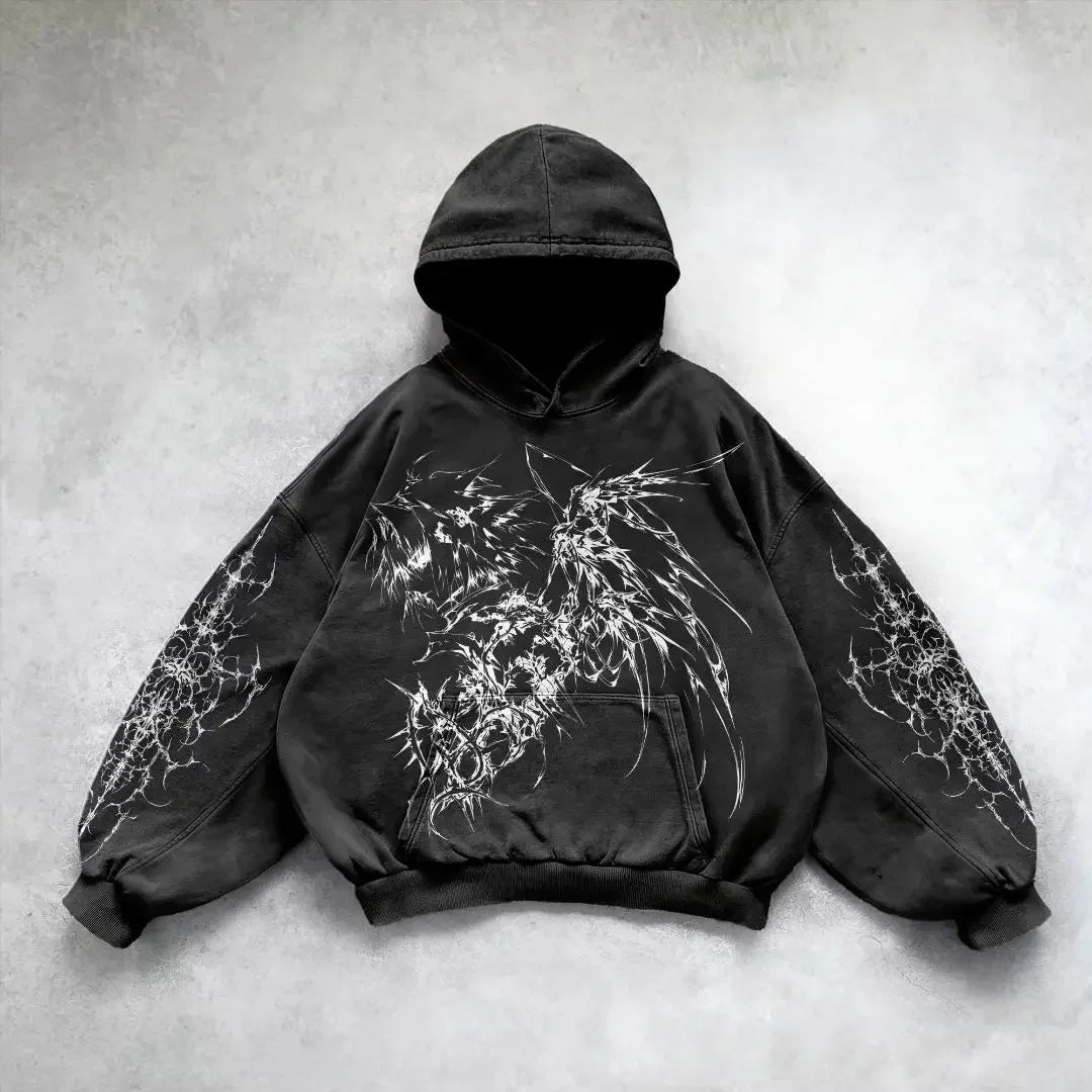 Harajuku y2k gothic pattern hoodie goth oversized hoodies women streetwear tracksuit men couples tops sweatshirt print clothes