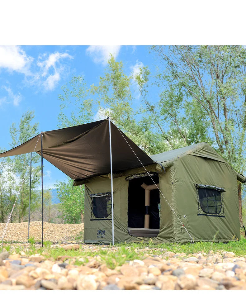 Outdoor Roof House InfIatable Camping Tent For 5-8 Person With Canopy Oxford Cloth
