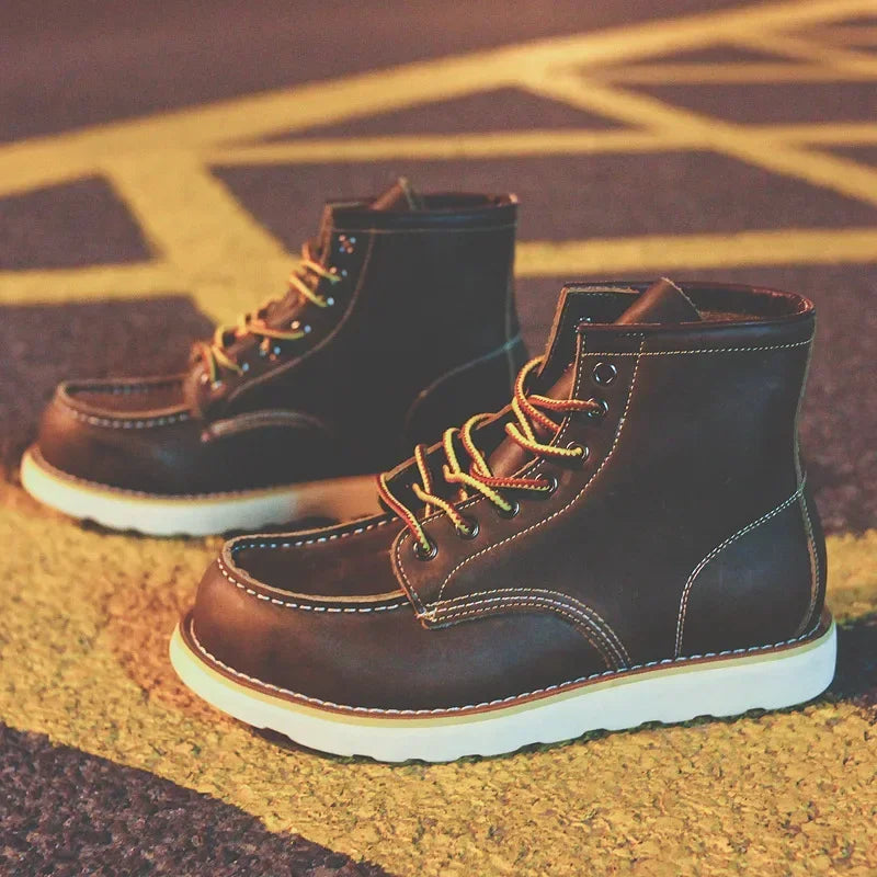 Genuine Leather Men's Boots Vintage Tooling Boots Man Short Boot Rhubarb Boots Men's High Top Men's Shoes Leather