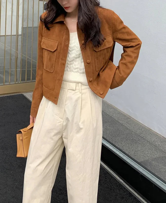 Casual Quality Leather Jacket For Women 2025 Spring Cashmere Suede Leather Coat Female Slimming Versatile Jaqueta Streetwear