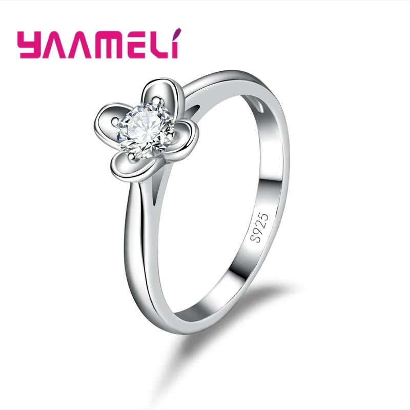 925 Sterling Silver Promise Jewelry Flower Cubic Zirconia Charms for Women Lady Wedding Engagement Ring