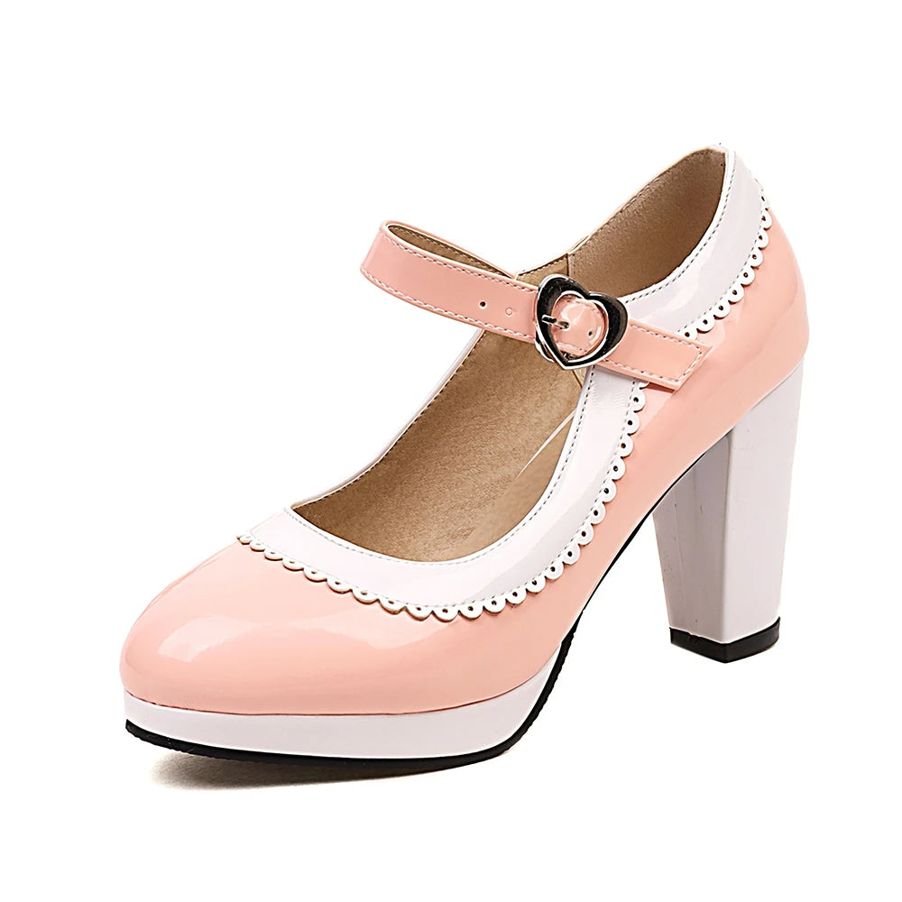 Women's shoes on Heels Women Mixed colors Platform Pumps Shallow Mouth Round Toe Shoes for Woman Mary Jane high heels Footwear