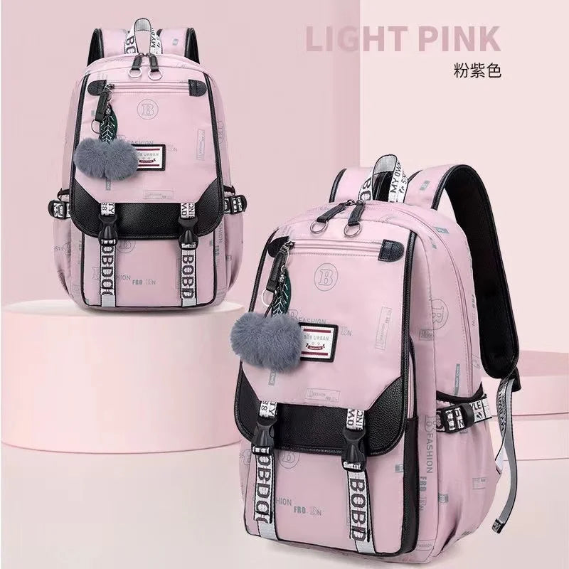 Large School Bags for Teenage Girls Canvas Schoolbag Student Book Bag Fashion Black Pink Teen School Backpack