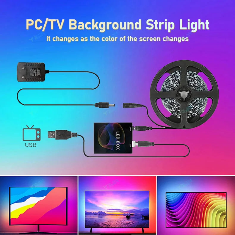 Immersive LED Strips TV PC Background Light RGBIC Dream Color Computer Screen Monitor Color Sync Smart Control Ambient Lamps
