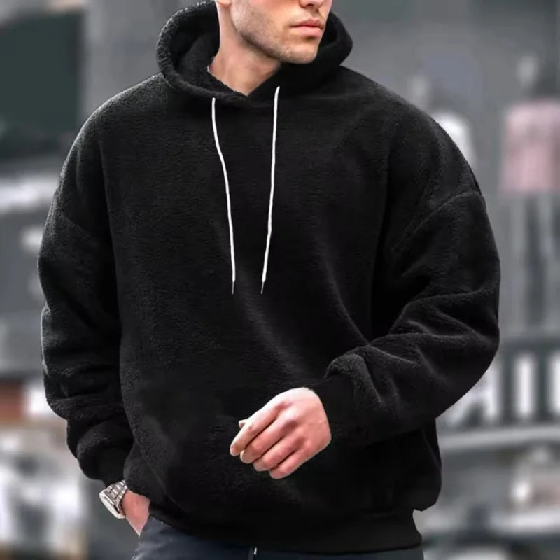 Autumn Winter Fashion Men's Hoodies Casual Trendy Solid Color coral fleece Long Sleeve pullover Loose Sweatshirts Male Hoodies
