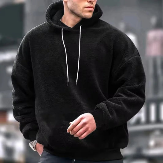 Autumn Winter Fashion Men's Hoodies Casual Trendy Solid Color coral fleece Long Sleeve pullover Loose Sweatshirts Male Hoodies