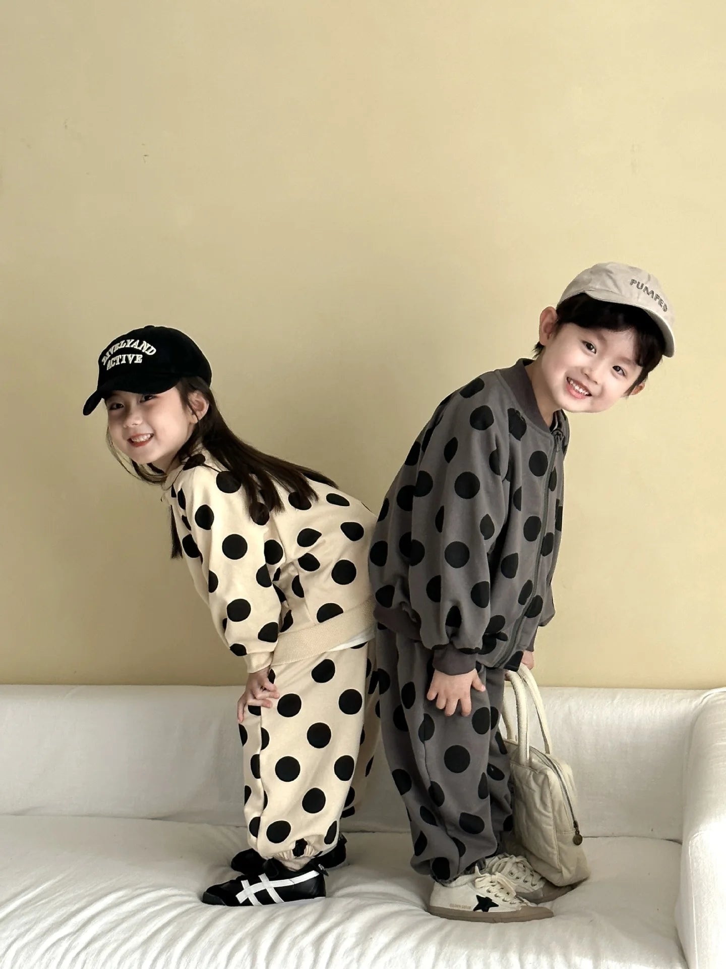 2025 Autumn New Children Long Sleeve Clothes Set Boys Girls Zipper Coat + Sweat Pants 2pcs Suit Kids Casual Polka Dot Outfits