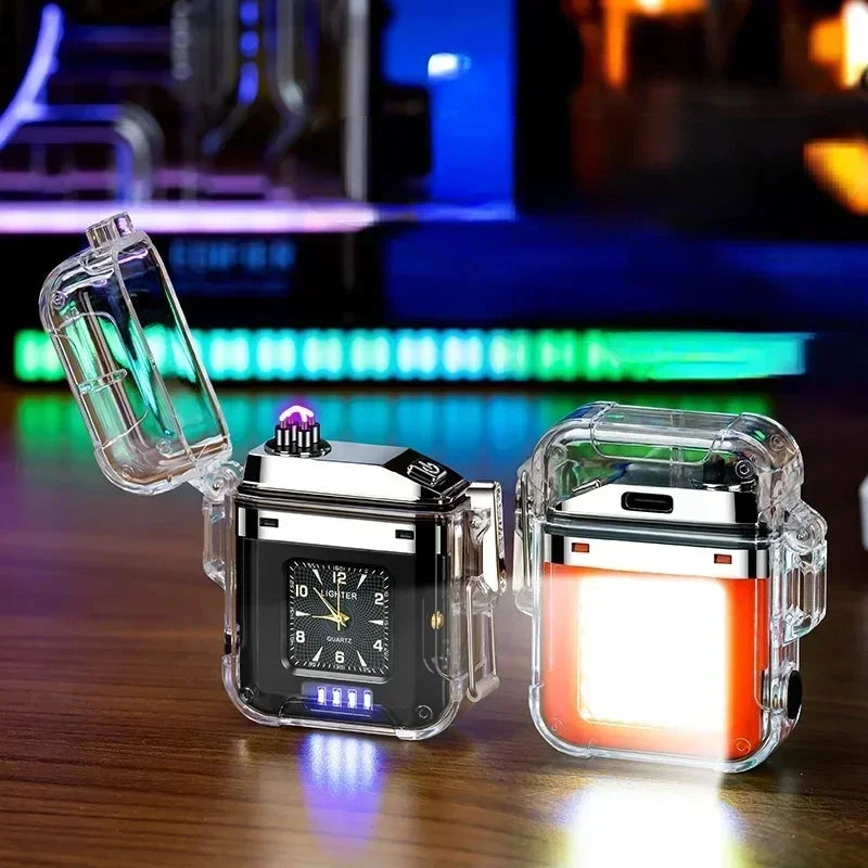 Waterproof Watch Lighter Windproof USB Plasma Rechargeable Lighter Outdoor Portable Smoking Cigarette Lighter Men's Watch Gift