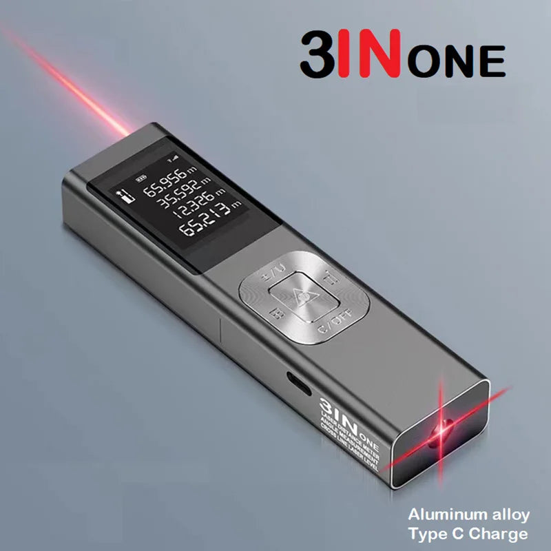 3-in-1 Laser Measure & Line Laser 40M/50M/60M/80M - Distance Meter with Cross-Line, Laser Level with 3 Lasers Heads, 1.4" LCD