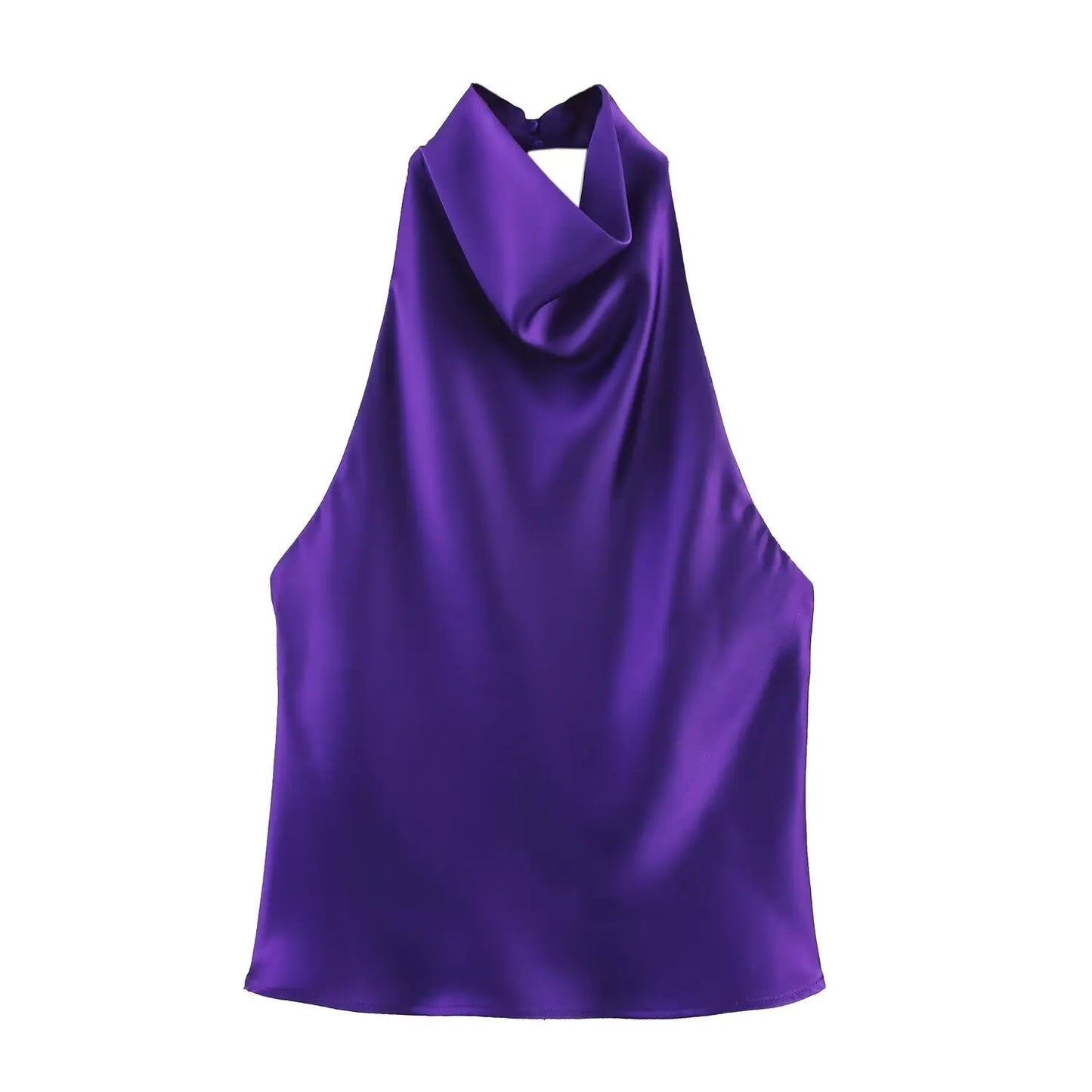 HH Women Summer Sexy Sleeveless Backless Vest Top Female New Fashion Solid Chic Neck Halter Button Pleated Design Slim Top