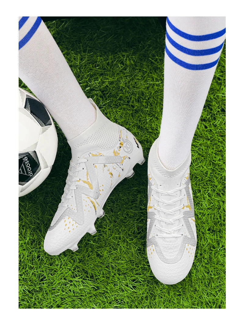 Adult Professional FG/TF Soccer Shoes Non-Slip Long Spike Football Boots Young Kids High Ankle Cleats Grass Soccer Sneakers ﻿