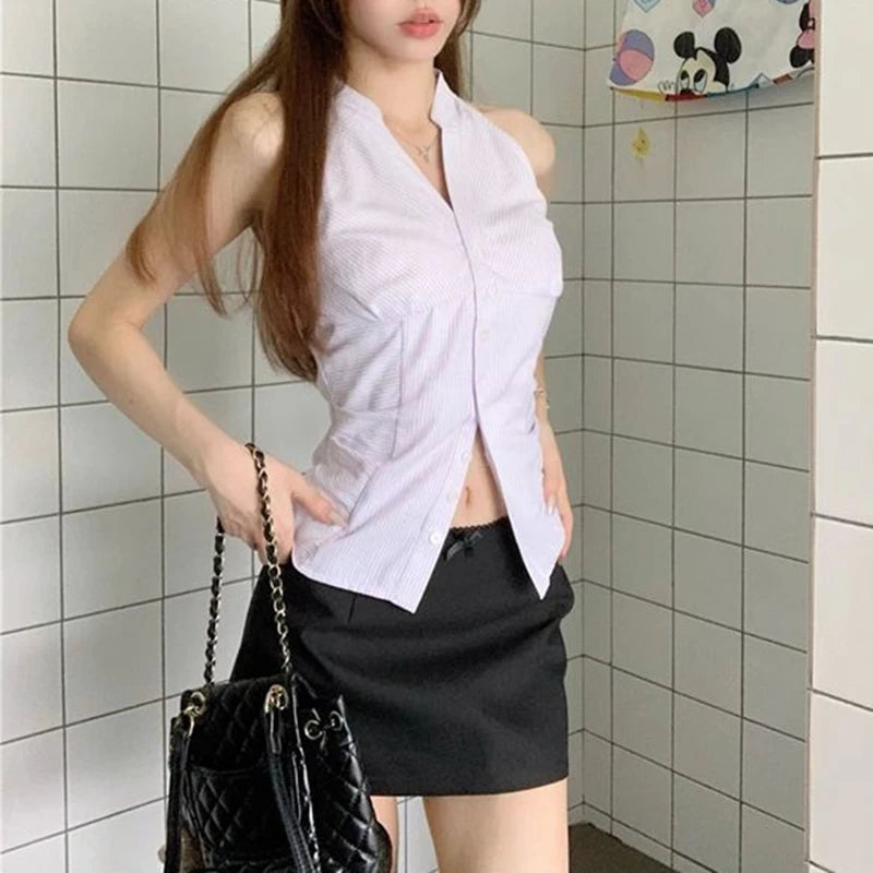 Summer Women T-shirts Slim Fit T-shirts Lady Chic Off Shoulder Vest Tops Girls Sexy Fashion White Sleeveless Clothes