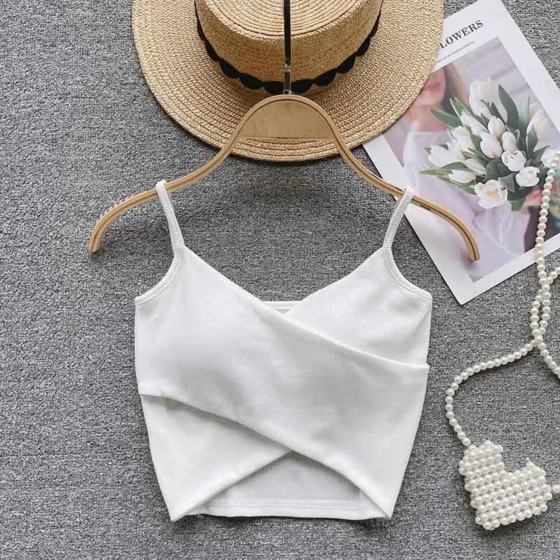 Summer Women's Ribbed Slimming Tank Top Built-in Bra Super Stretch Cross Back Bralette Sexy Layering Camisole Daily Topks