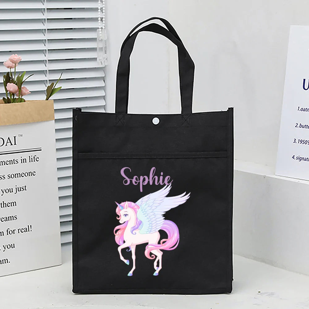 Personalized Kids Library Tote Bags Homeschool Cute Custom Name Reading Books Bag Children School Bag Birthday Gifts for Kids