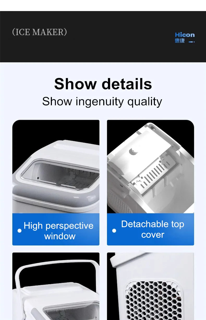 Ice Maker 15KG Automatic Household Mini Ice Cube Machine, Portable Intelligent Quiet Ice Maker for Home Dormitory Outdoor Use