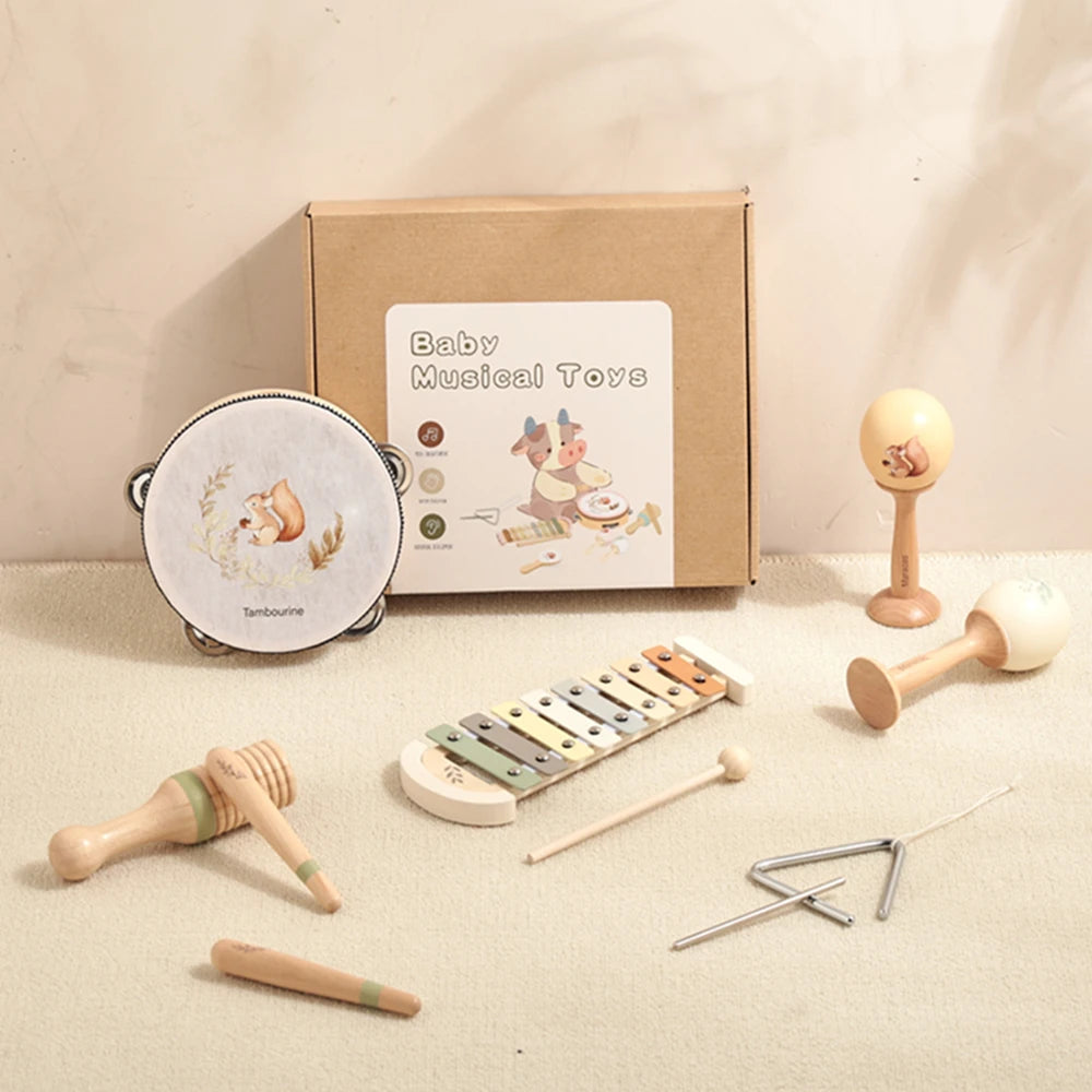 Kids Wooden Montessori Toys Musical Instruments Rattle Toys Wooden Squirrel Percussion Instruments Preschool Educational Toys